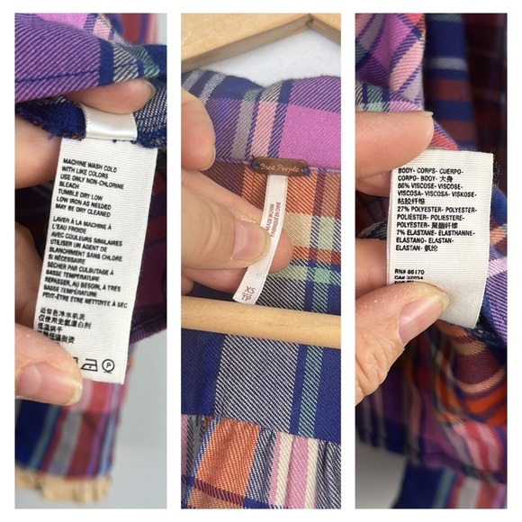 Free People Bexley Balloon Sleeve Plaid Top Relaxed Oversize Fit XS Button Front - Picture 16 of 16